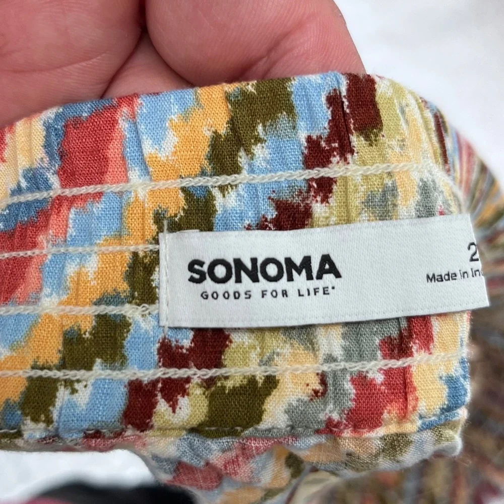 Sonoma Tiered Midi‎ Skirt Womens 2X Multi Color Chevron Zig Zag Rayon Boho